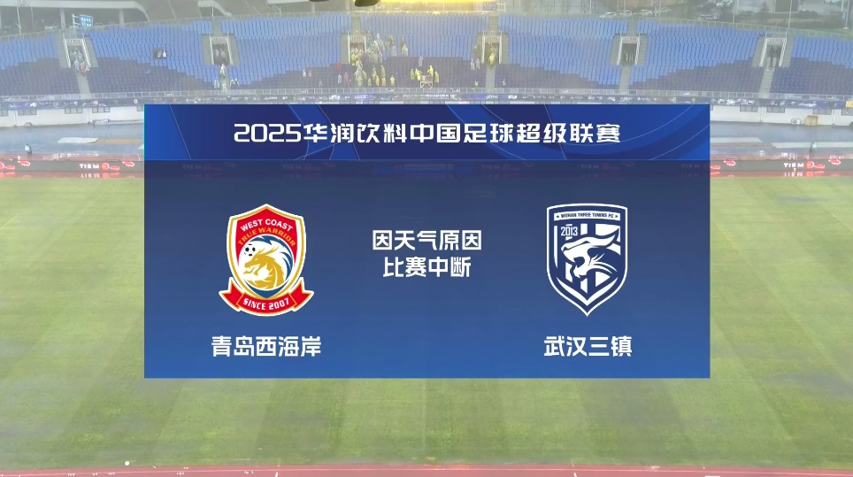  比賽延期！青島西海岸vs武漢三鎮(zhèn)進(jìn)行至18分鐘，因天氣中斷30分鐘