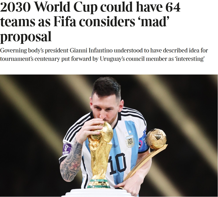  泰晤士：某官員稱2030世界杯擴軍64隊想法完全瘋狂，望盡快否決
