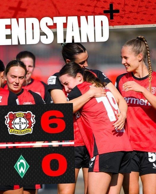  勒沃庫(kù)森女足6-0云達(dá)不來梅女足，沈夢(mèng)露首發(fā)出場(chǎng)59分鐘