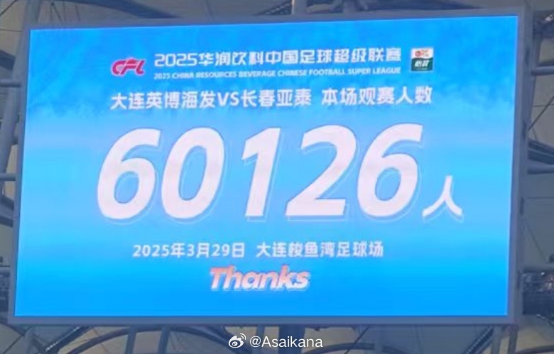  中超歷史第二！英博首個(gè)中超主場觀眾60126名 僅次2012年南京奧體