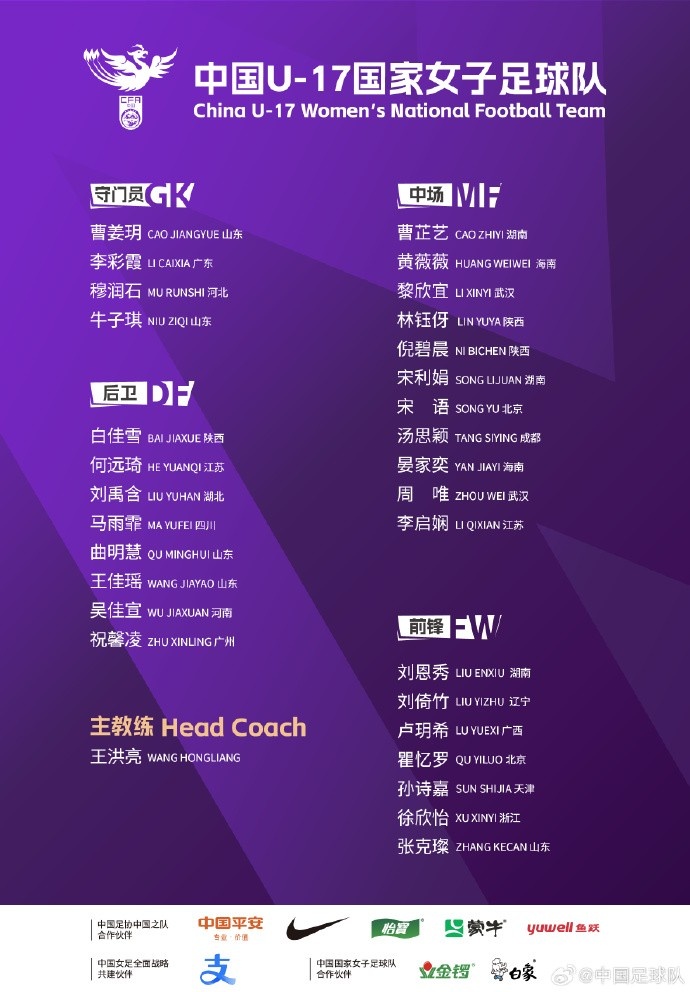 U17女足30人將在蘇州集訓(xùn)備戰(zhàn)世界杯，姜寧、朱挺擔(dān)任訓(xùn)練員
